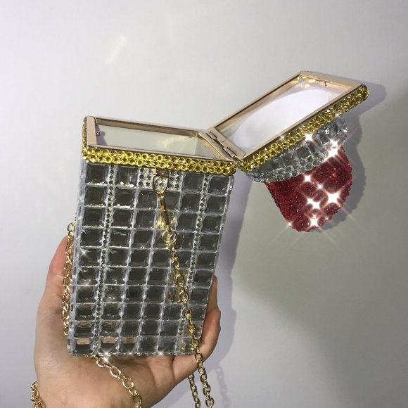NWT Sparkling Swarovski Bling Crystal Rhinestone Lipstick Purse Pink & Red +Gift - Picture 5 of 13